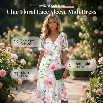 Damenkleid mit Blumenmuster und Spitzenärmeln