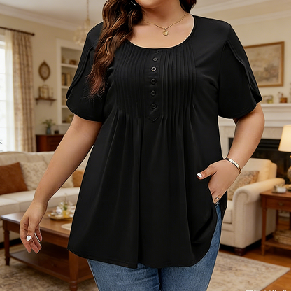👚 JETZT 50 % RABATT! ✨ Damen-T-Shirt mit Falten vorne und Puffärmeln – Weiche, atmungsaktive und elegante Puffärmel – perfekt fürs Büro, zum Brunch oder für Frühlingstage 🌸