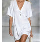 Women's V-Neck Short Sleeve Linen Tunic Dress