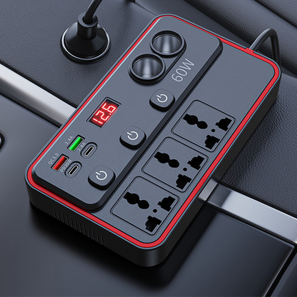 Multifunktionales Autoladegerät mit Steckdosen und USB-Anschluss