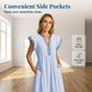 Gestreiftes Midikleid mit V-Ausschnitt und flatternden Ärmeln für Damen