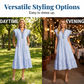 Gestreiftes Midikleid mit V-Ausschnitt und flatternden Ärmeln für Damen