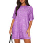 Kurzärmeliges T-Shirt-Kleid mit Rundhalsausschnitt und Pailletten für Damen