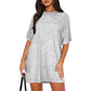 Kurzärmeliges T-Shirt-Kleid mit Rundhalsausschnitt und Pailletten für Damen