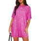 Kurzärmeliges T-Shirt-Kleid mit Rundhalsausschnitt und Pailletten für Damen
