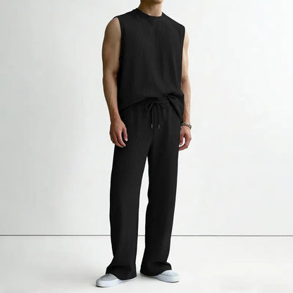 Herren-Rippstrick-Set: Ärmelloses Tanktop & Hose (2-teilig)