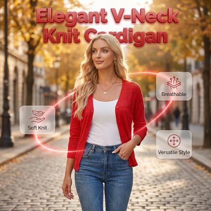 Damen-Strickjacke mit V-Ausschnitt und Lochmuster