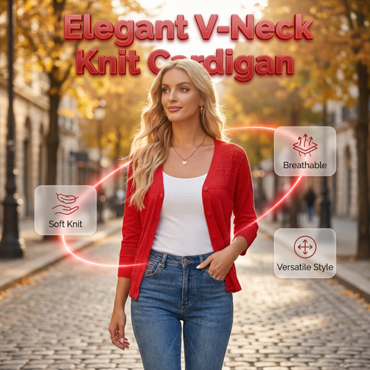 Damen-Strickjacke mit V-Ausschnitt und Lochmuster