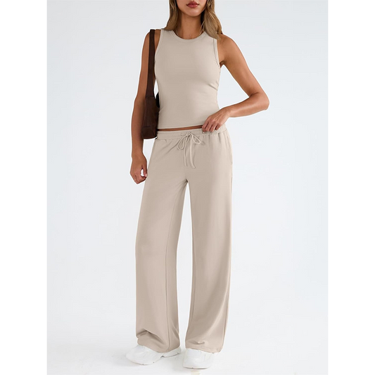 Lässiges ärmelloses Damen-Top & hochgeschnittene Hose (Set)