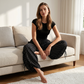 Lässige Damenhose mit weitem Bein und Polka-Dots