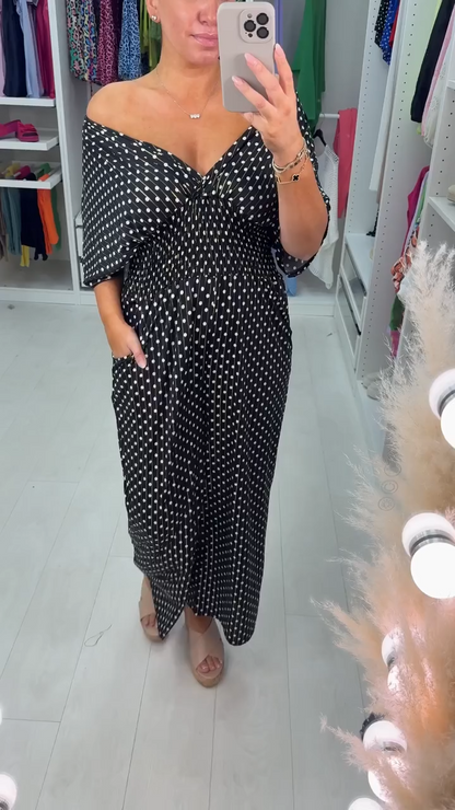 💥Heiße 49% RABATT💖Jumpsuit mit elastischer Taille und Tupfenmuster