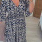 Bohemian Casual Print V-Ausschnitt Langes Kleid