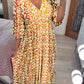 Bohemian Casual Print V-Ausschnitt Langes Kleid
