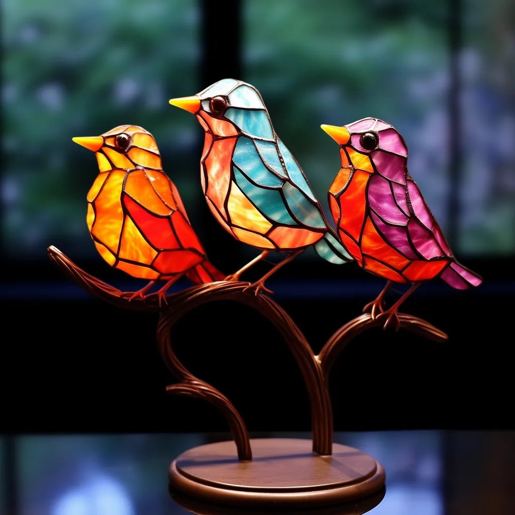 🌈Buntglasvögel auf Zweig-Desktop-Ornamenten 🕊️